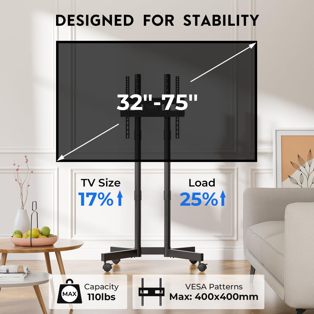 Black Rolling TV Stand for 32-75 Inch TVs Z17769