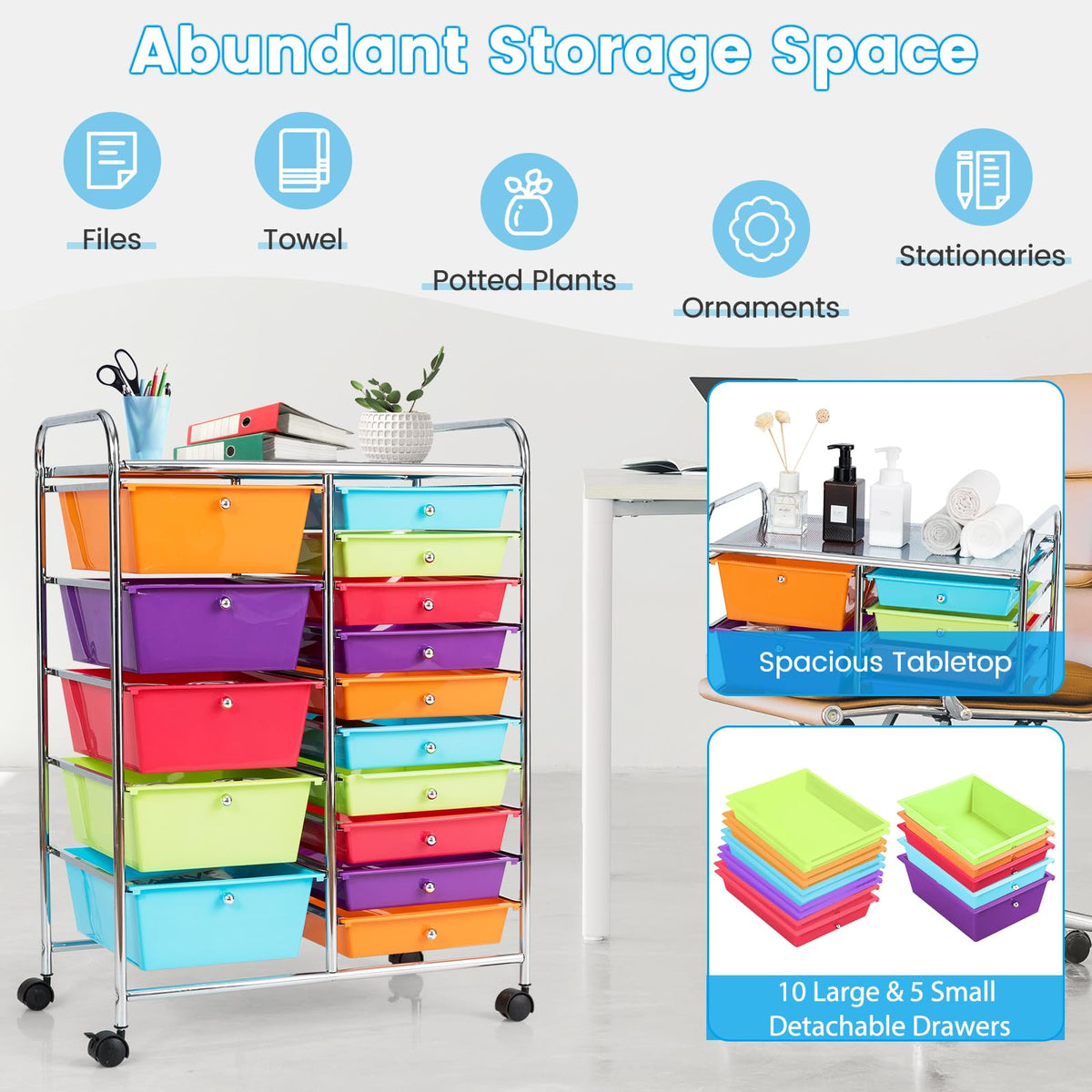 15 Drawer Rolling Cart with Lockable Wheels Y184130