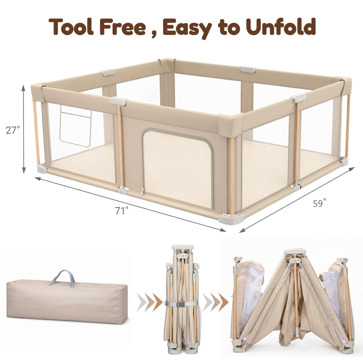 Foldable Baby Playpen with Mat, Mesh and Storage Bag Z609