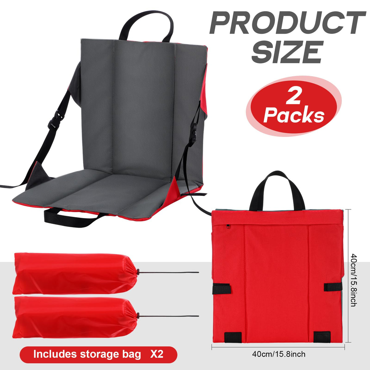 2 Pack Foldable Stadium Seats with Back Support R7330