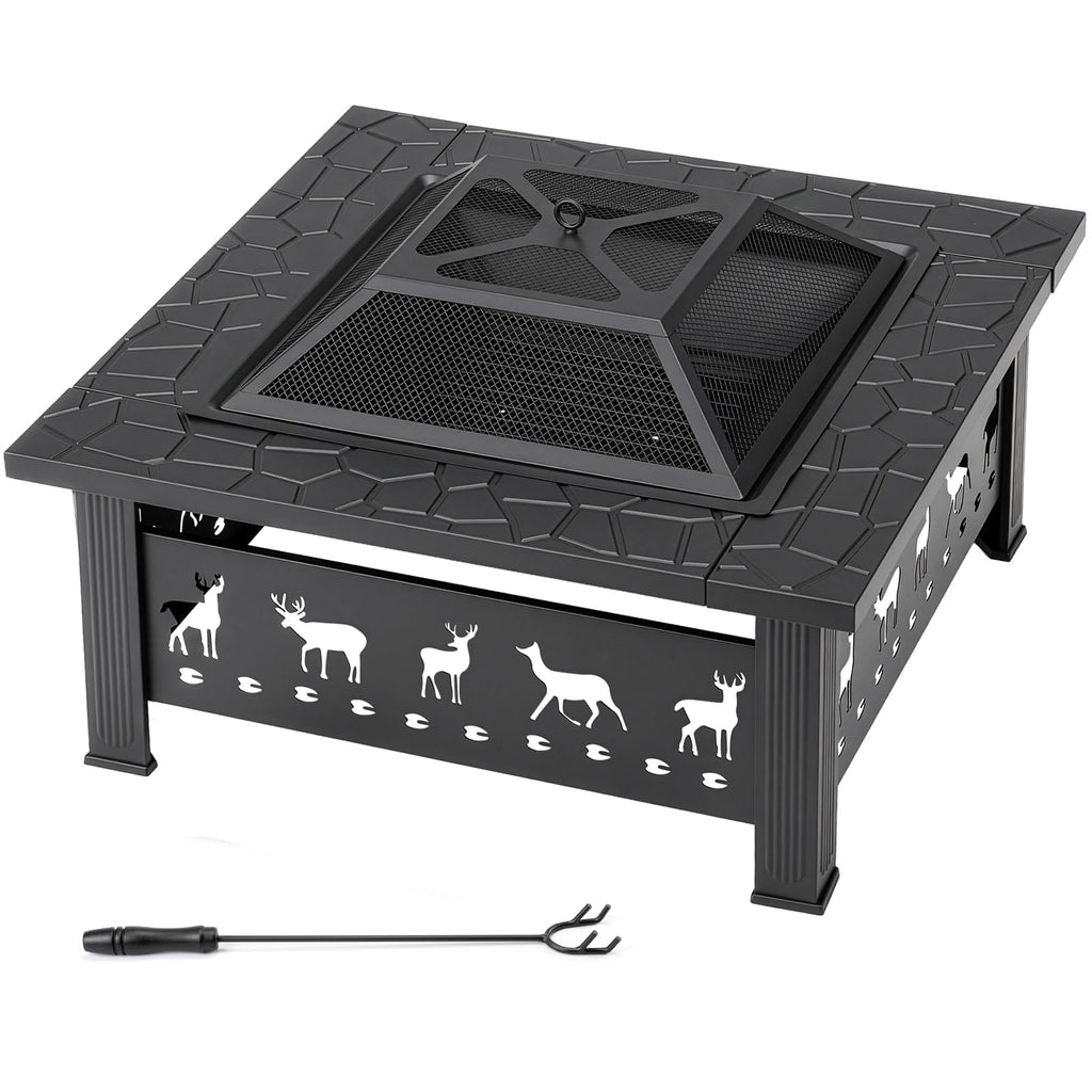 32 Inch Black Wrought Iron Wood Burning Fire Pit L79870