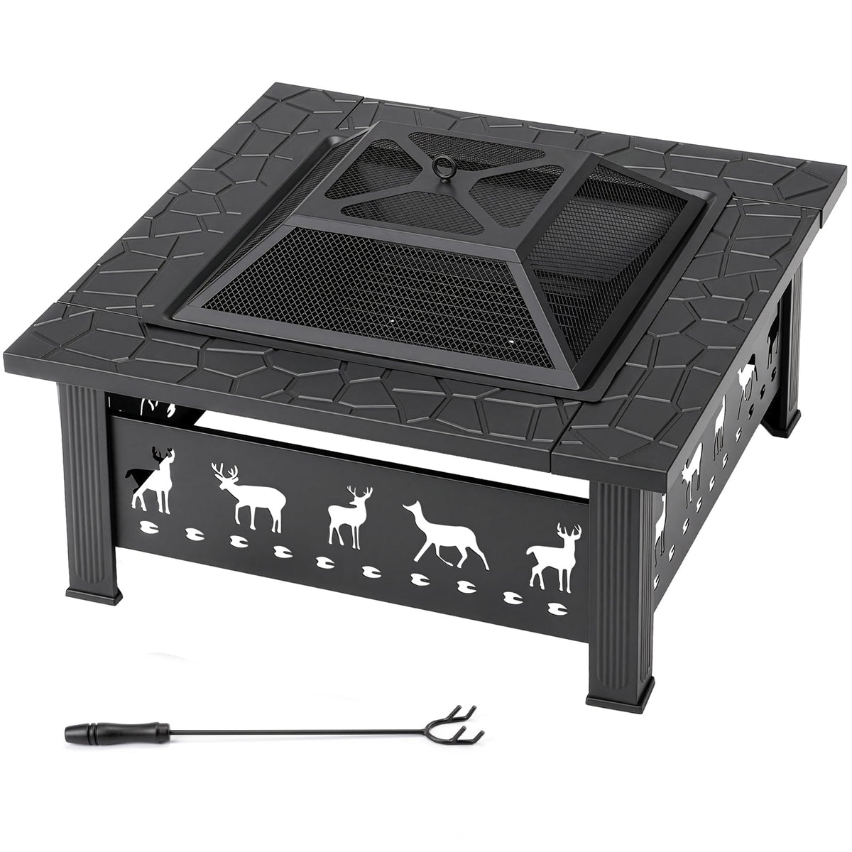 32 Inch Black Wrought Iron Wood Burning Fire Pit L79870