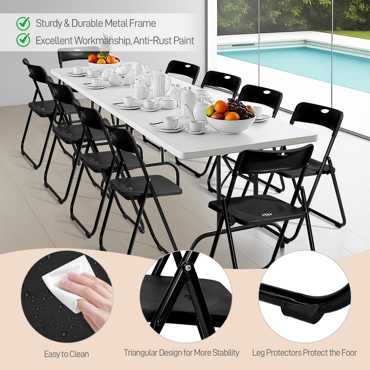 10 PCS Black Plastic Folding Chair V903