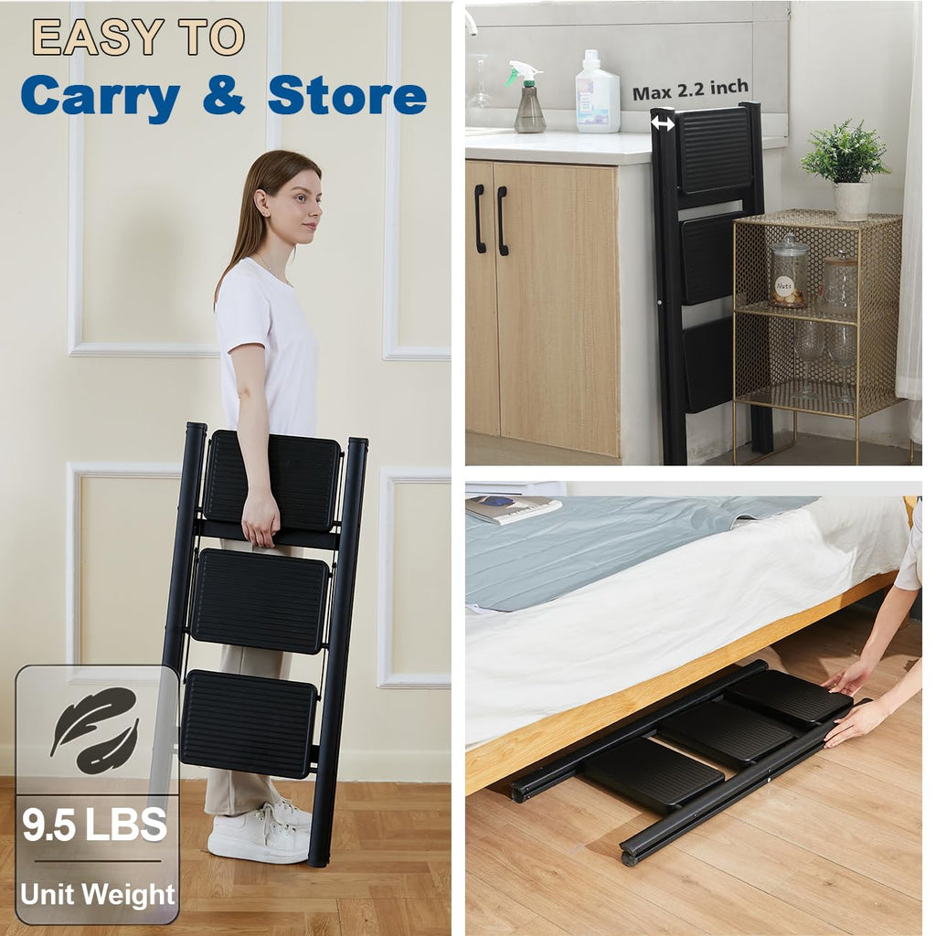Black 3 Step Steel Folding Ladder C8229