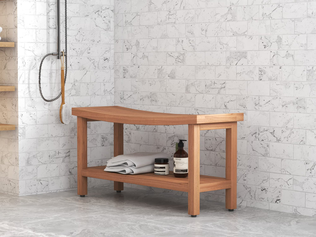 36" Teak Shower Bench with Shelf R39336