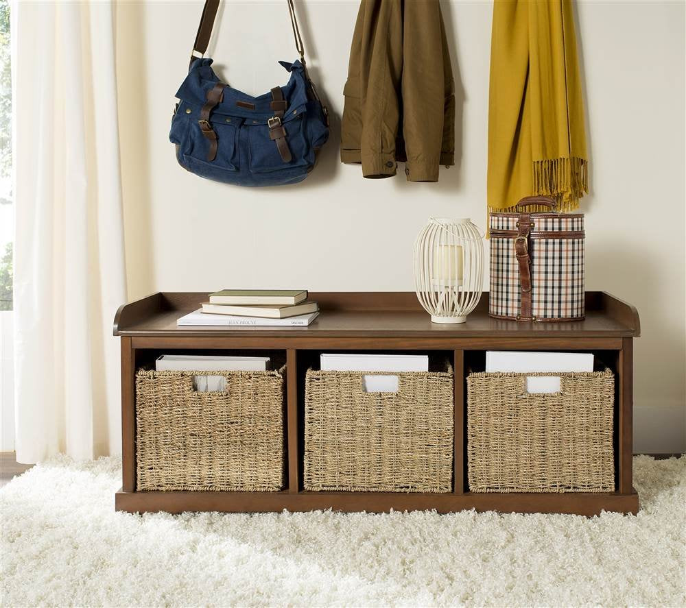 Brown Solid Wood Storage Bench N3462