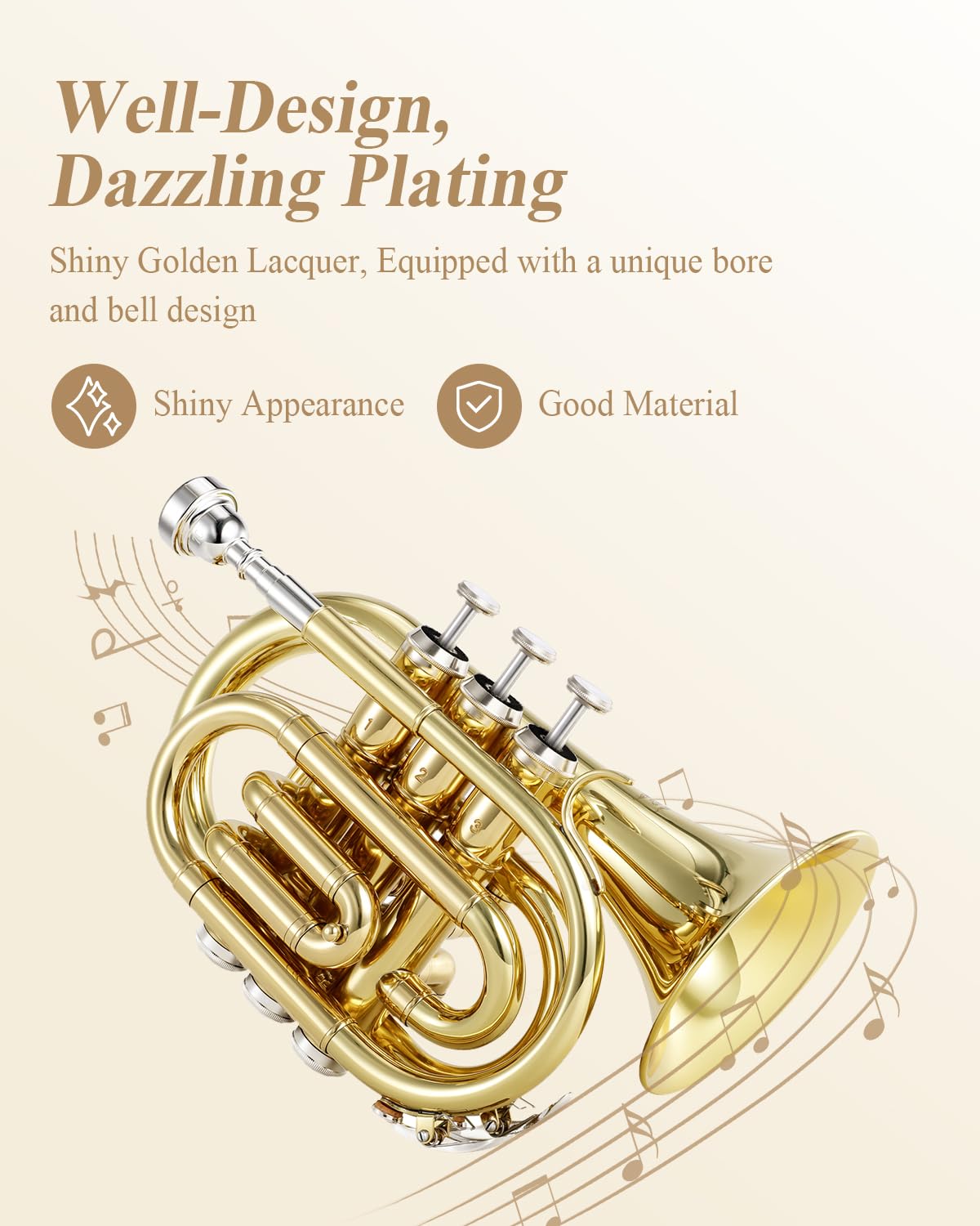 Bb Pocket Trumpet Brass Golden with Case J72541