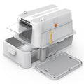 Enclosed Stainless Steel Cat Litter Box with Drawer and Flip Door, Extra Large Light Grey K42402