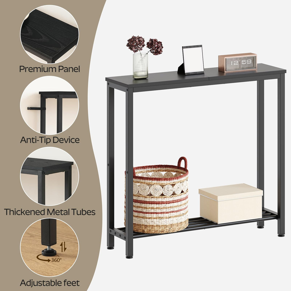 Black 2-Tier Narrow Console Table B456