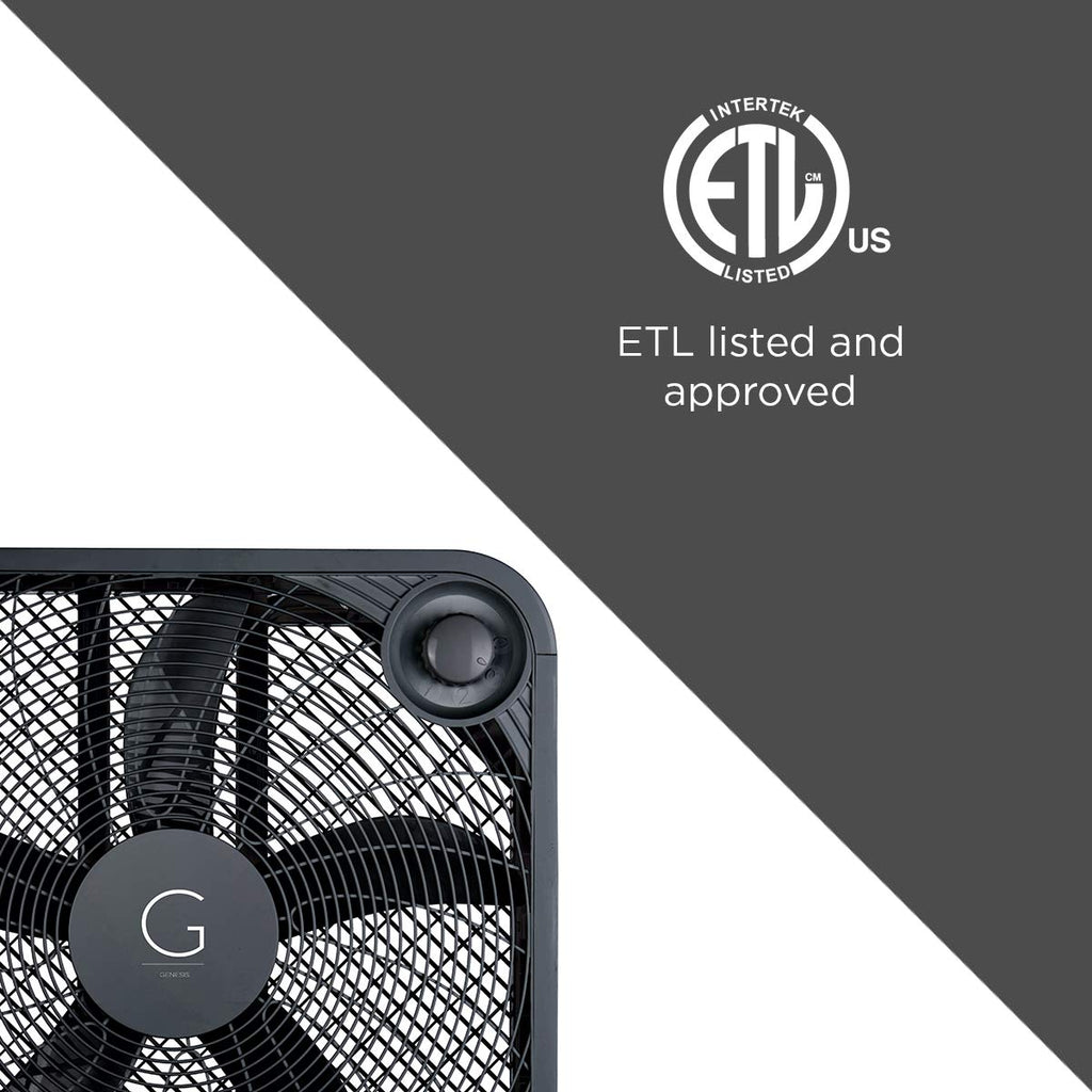 20" Box Fan, 3 Settings, Carry Handle, Black I8326