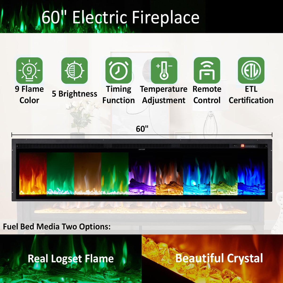 65" Fireplace TV Stand with 60" Glass Electric Fireplace C967796