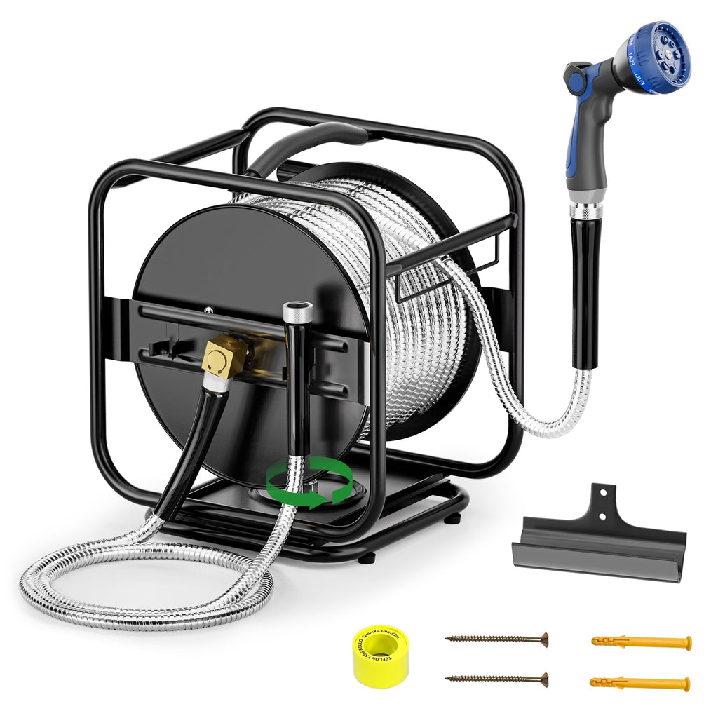 Garden Hose Reel With 100Ft Metal Water Pipe J505183