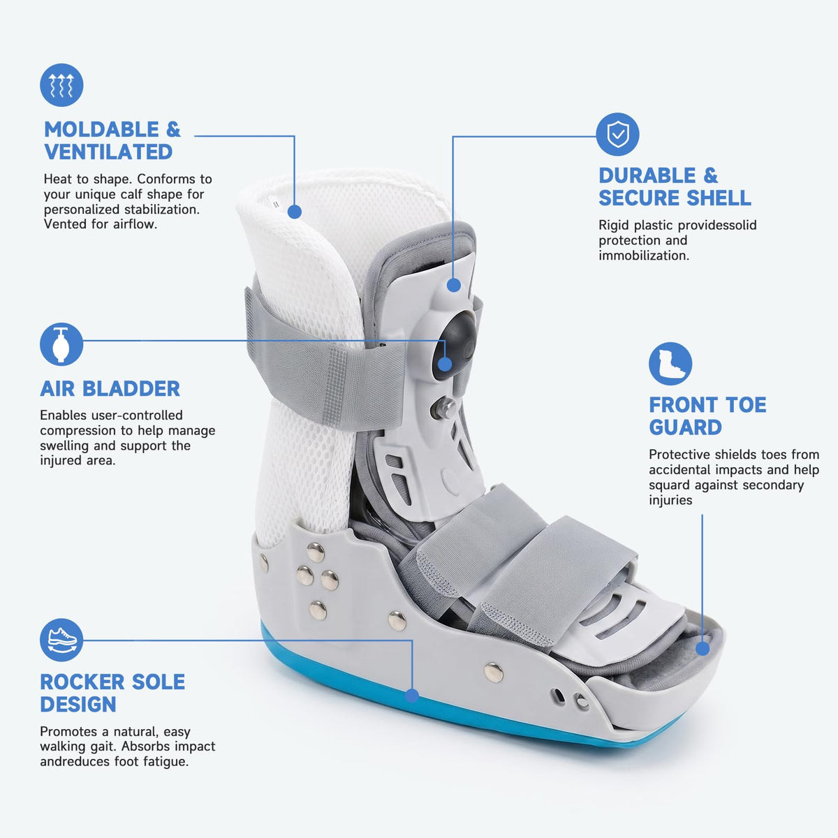 Short Orthopedic Medical Walker Boot with Moldable Thermoplastic Back Support (Large) C381381