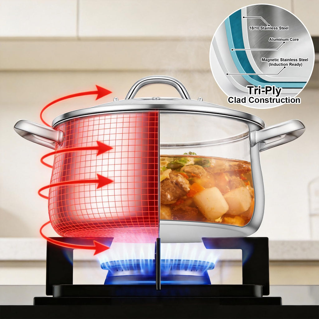 8QT Tri-Ply Stainless Steel Stock Pot with Lid T835512