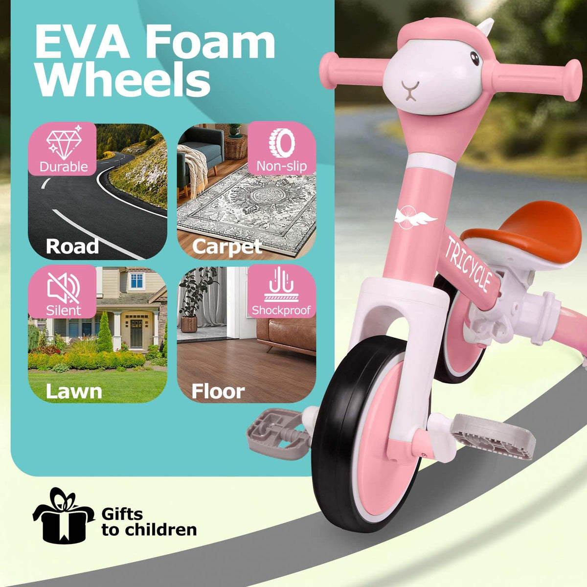 4-in-1 Kids Tricycle with Light & Music U4355