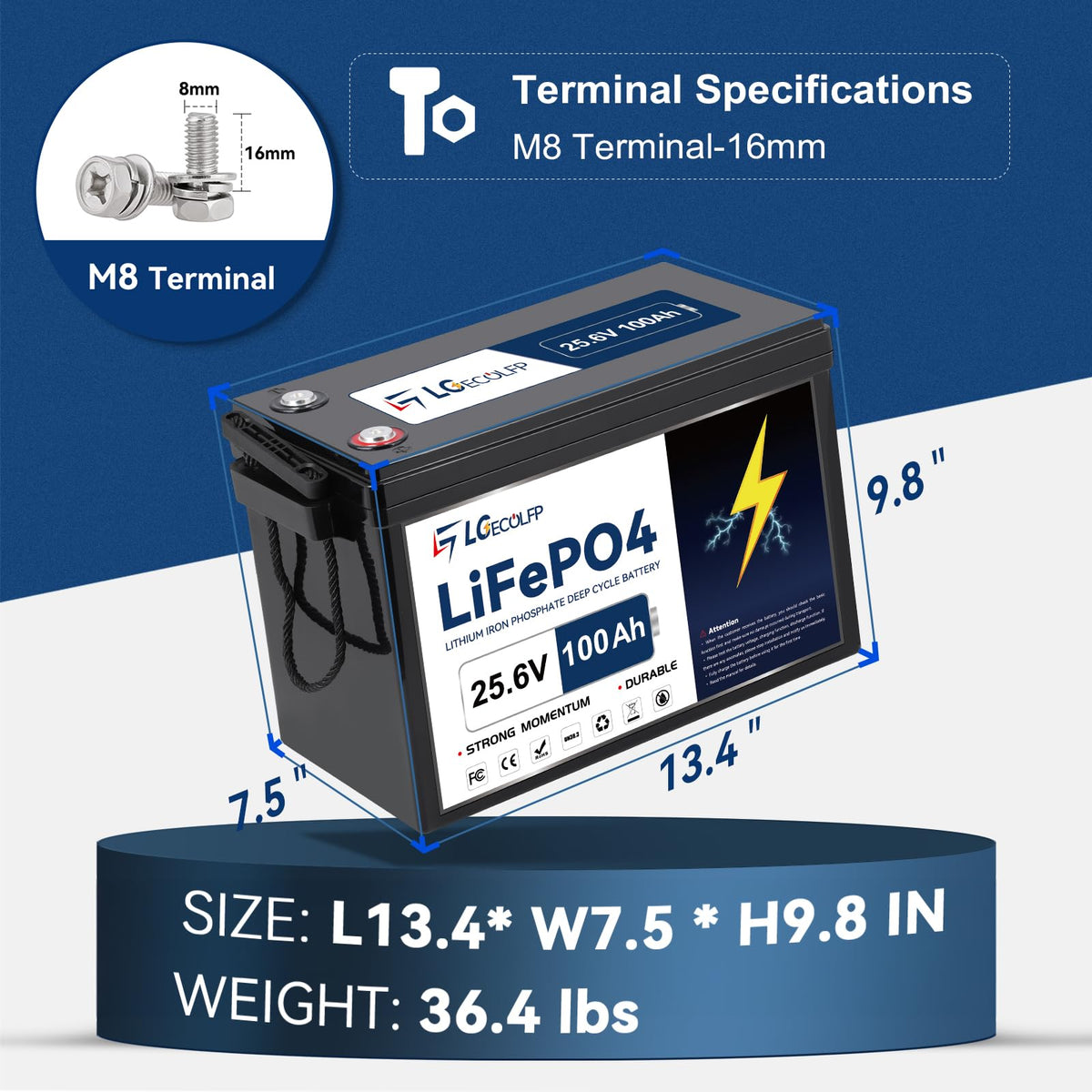 24V 100Ah LiFePO4 Battery with 100A BMS I8018