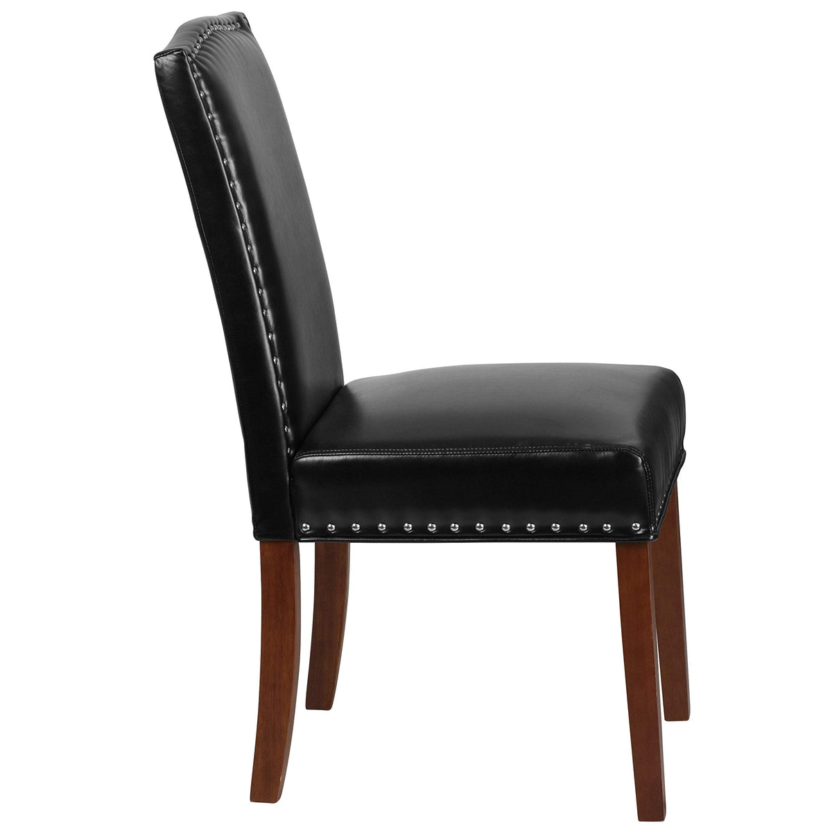 Black LeatherSoft Parsons Chair with Nail Trim W9119