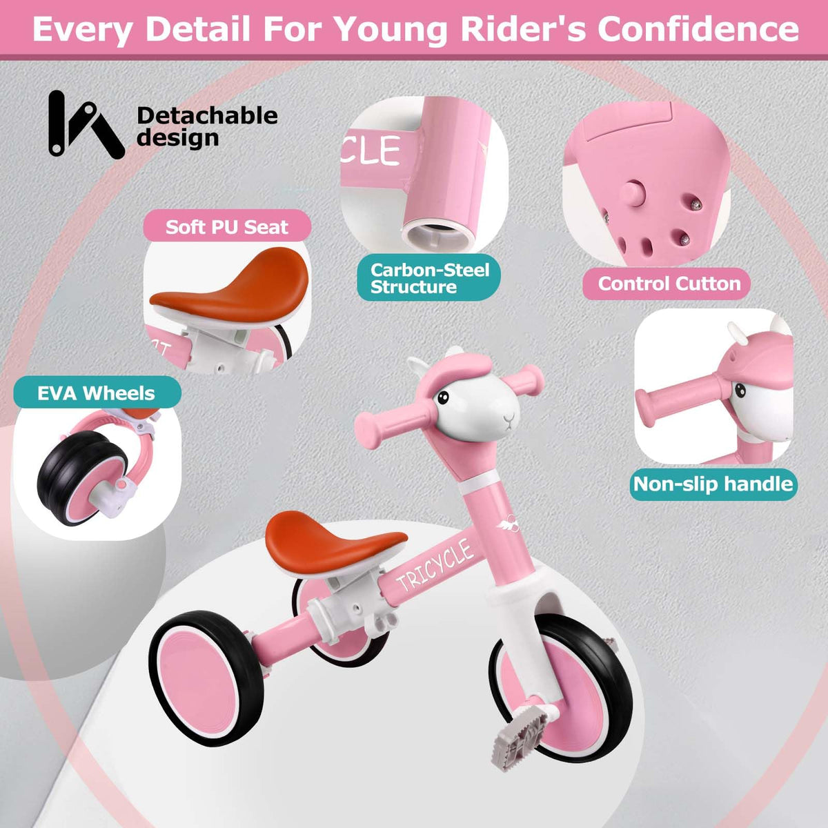 4-in-1 Kids Tricycle with Light & Music U4355