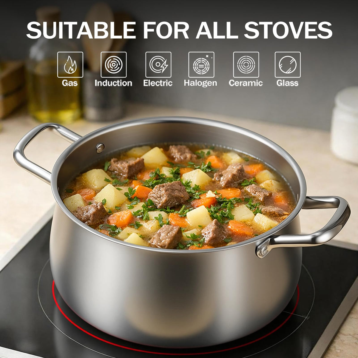 8QT Tri-Ply Stainless Steel Stock Pot with Lid T835512