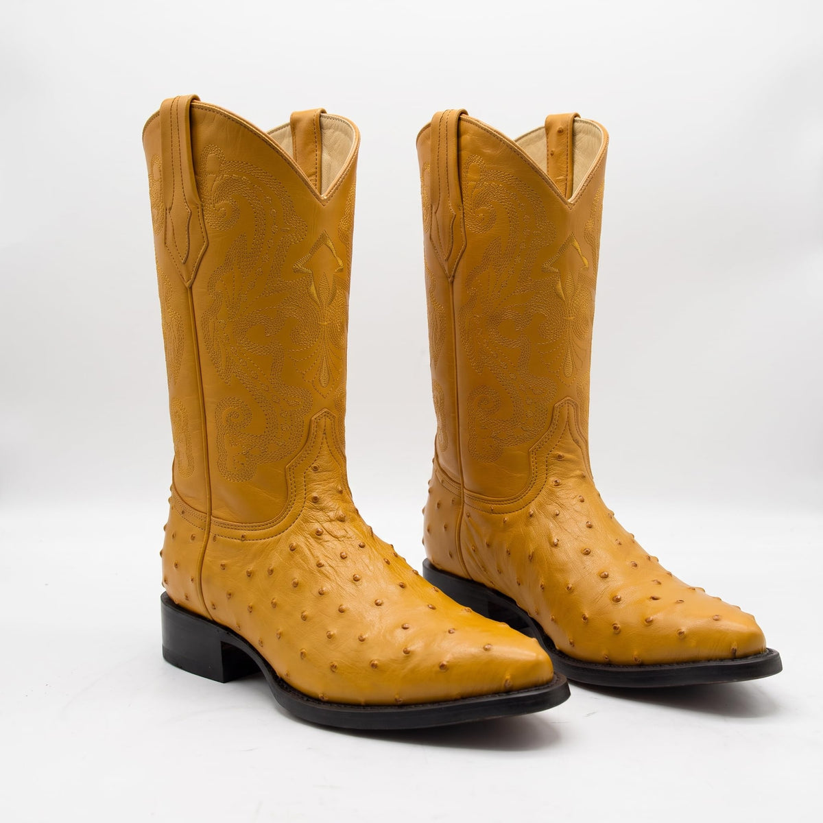 Mens Leather Cowboy Boots Embossed Ostrich Quill Print G8670