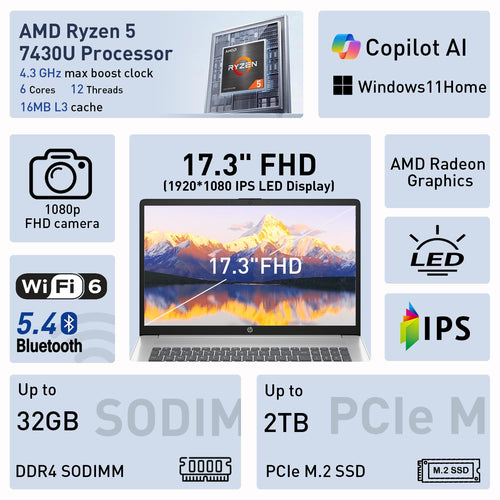 17.3" FHD IPS Anti-Glare Laptop, AMD Ryzen 5, 16GB RAM, 1TB Storage D1628