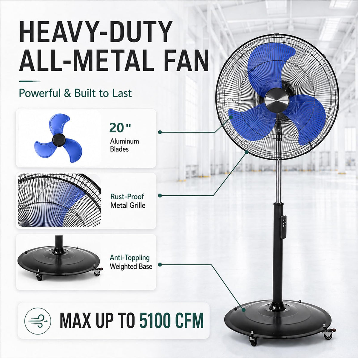 20 Inch Oscillating Pedestal Fan with Remote Control O721720