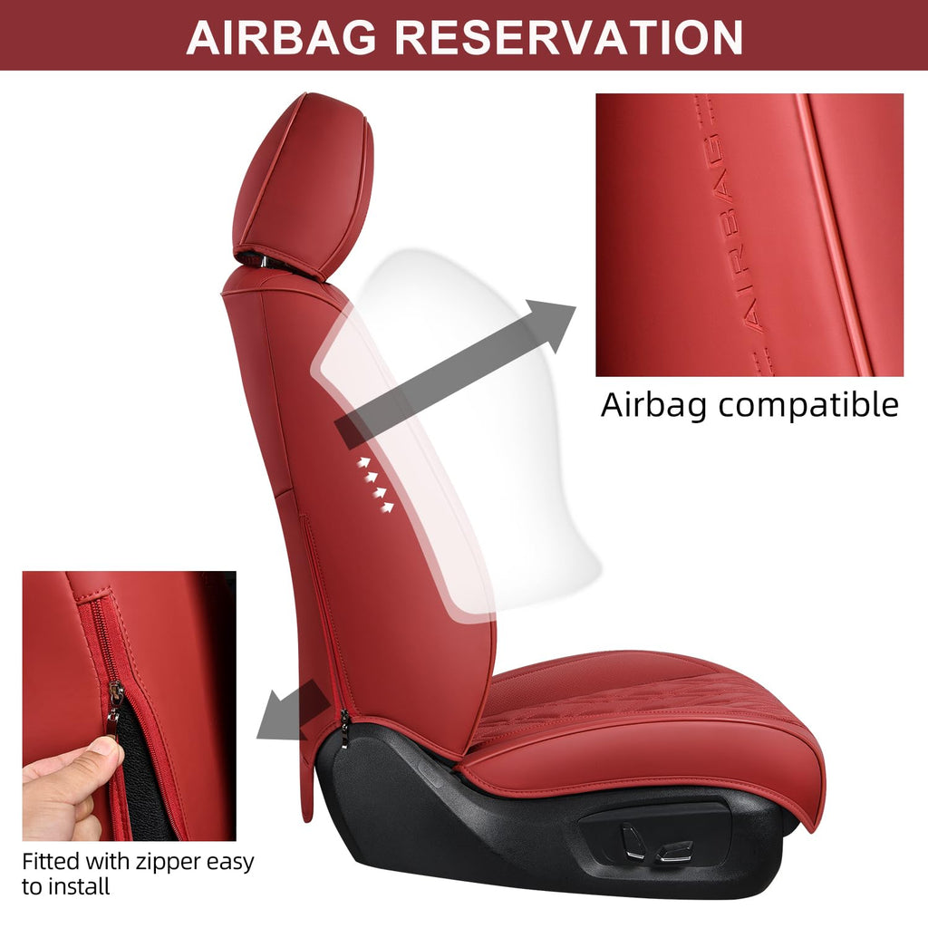 Wine Red Leather Car Seat Covers Full Set R3085