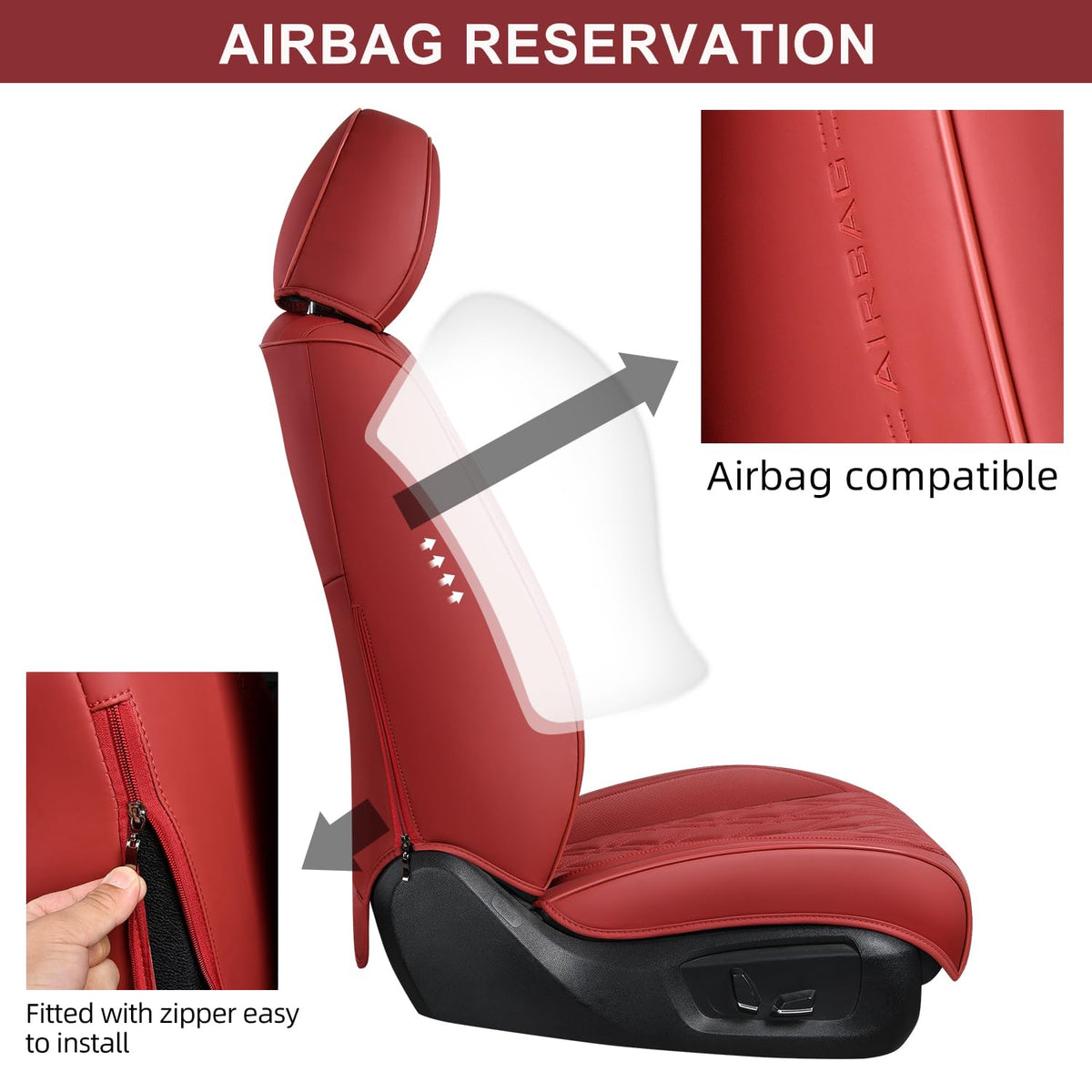 Wine Red Leather Car Seat Covers Full Set R3085