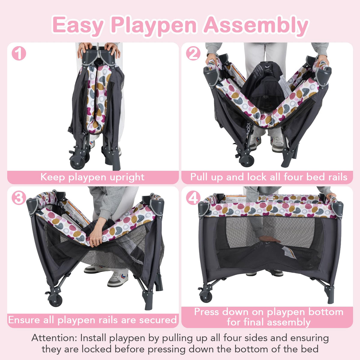 Pink Portable Baby Playard with Bassinet and Changing Station Y208979