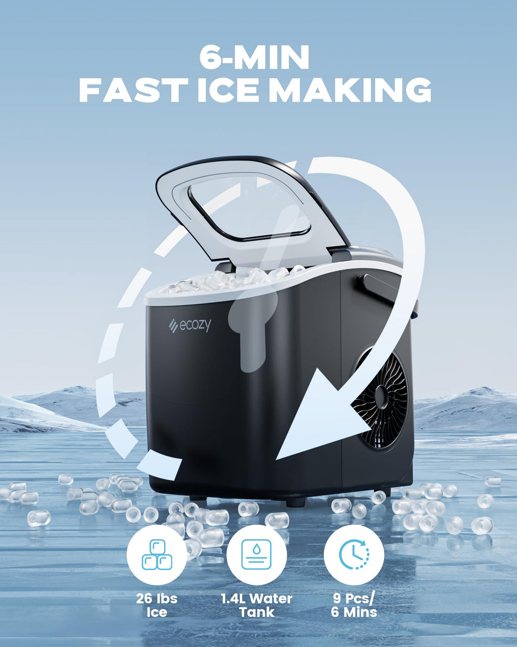 Countertop Ice Maker with Carry Handle, 26lbs/24Hrs I164