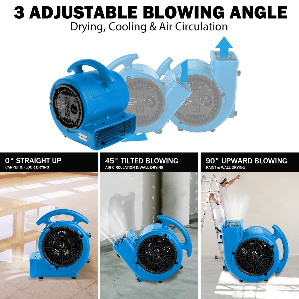 1/5hp 800cfm 3-Speed Air Mover Blower Fan with Dual Outlet U9090