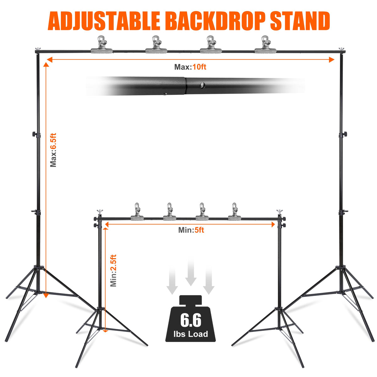 6.5x10FT Portable Backdrop Stand Kit with 4 Steel Clamps Carrying Bag P1316