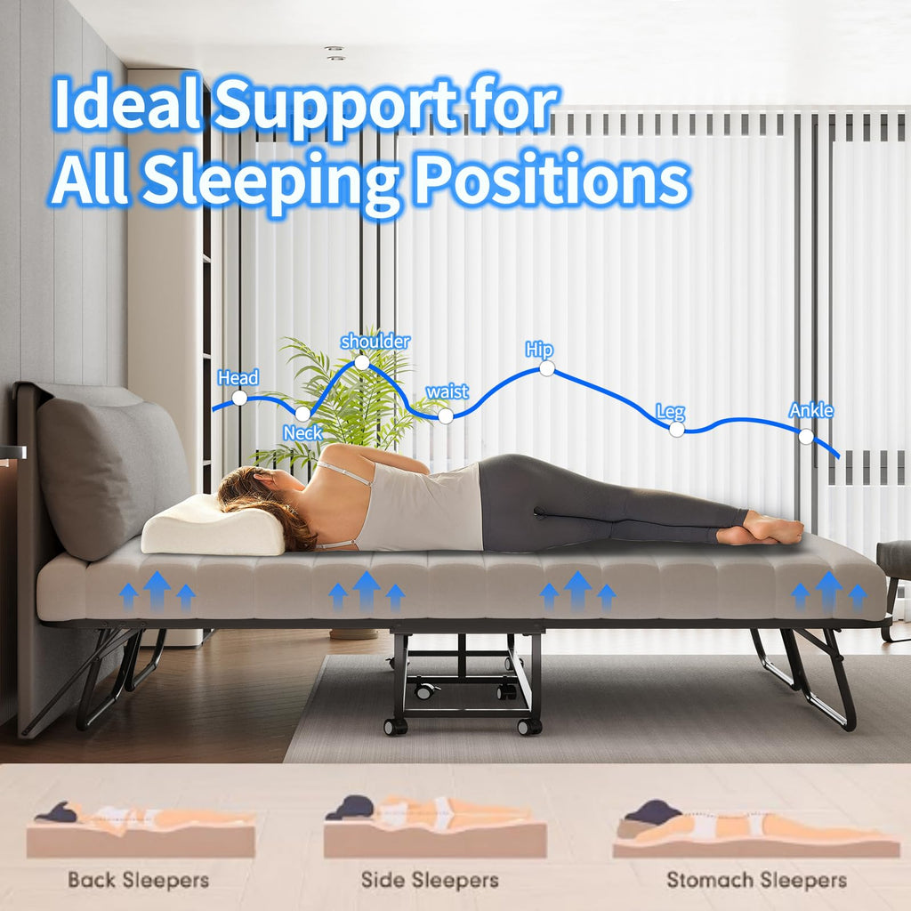 Queen Size Folding Bed with Memory Mattress and Headboard I48899