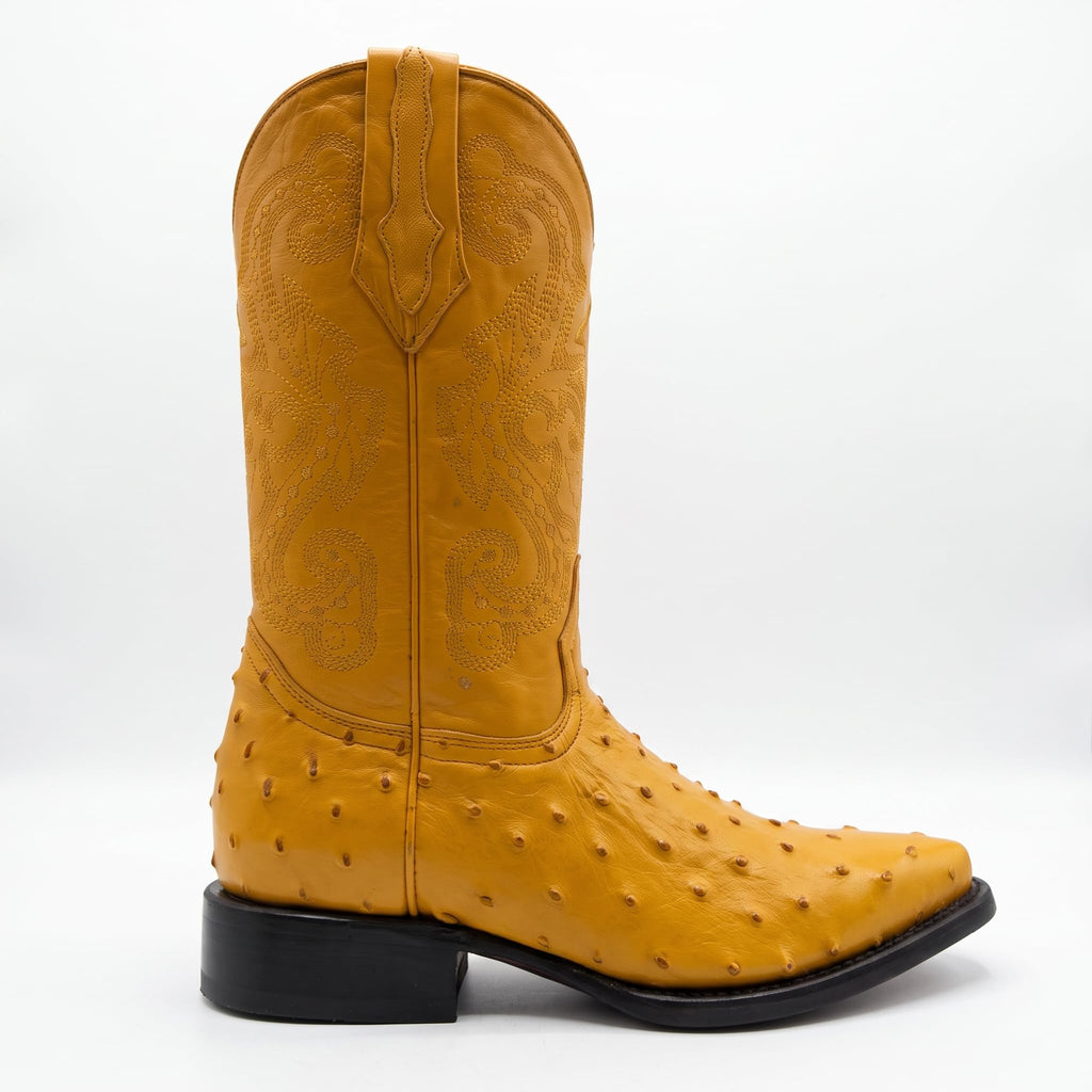 Mens Leather Cowboy Boots Embossed Ostrich Quill Print G8670