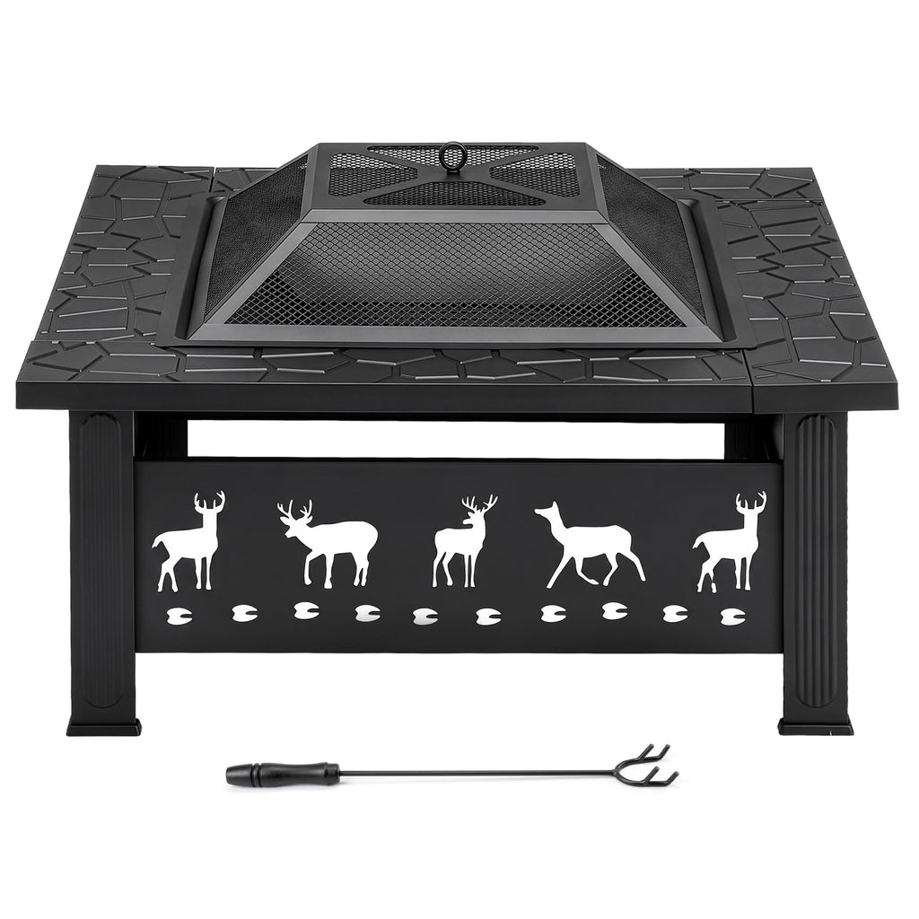 32 Inch Black Wrought Iron Wood Burning Fire Pit L79870