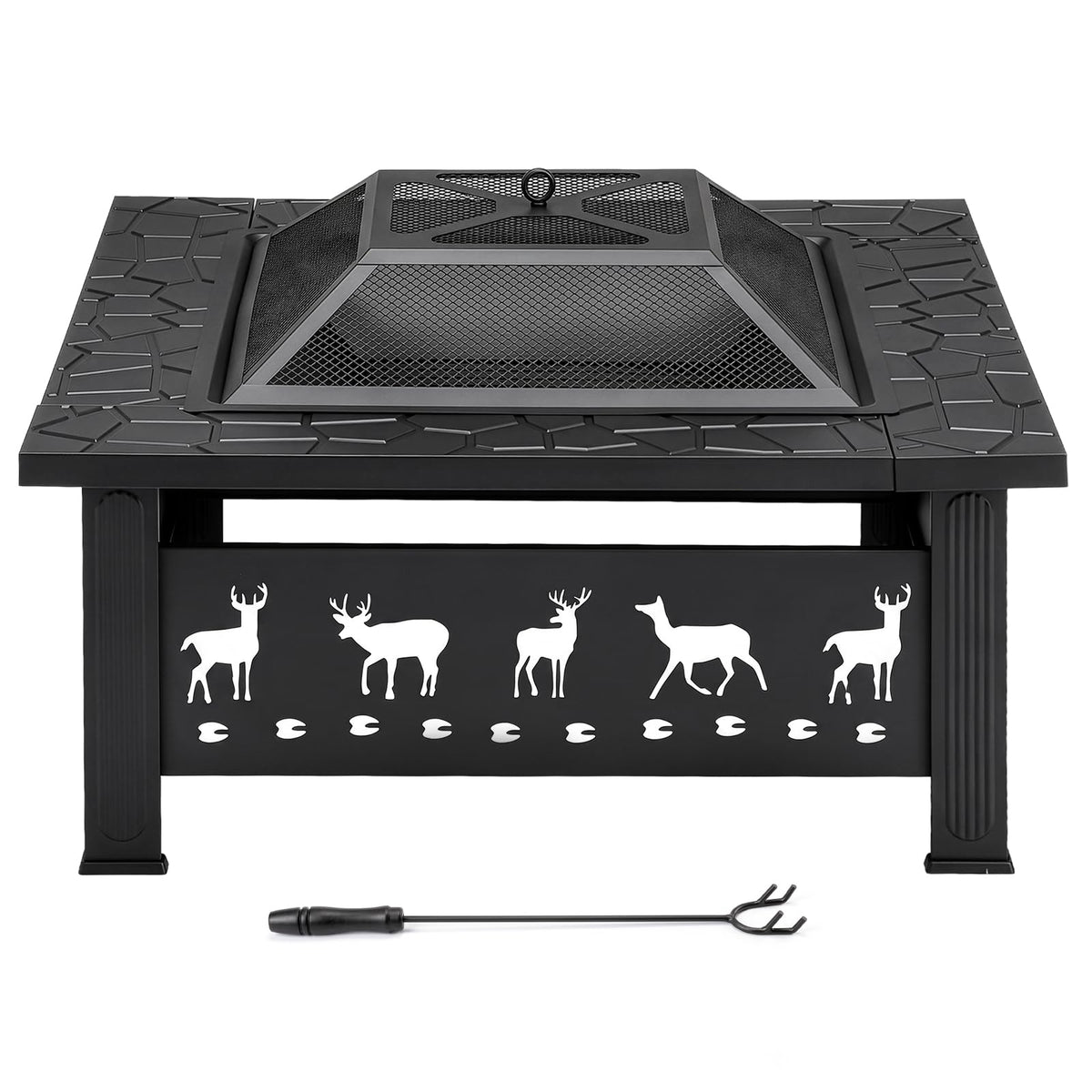 32 Inch Black Wrought Iron Wood Burning Fire Pit L79870