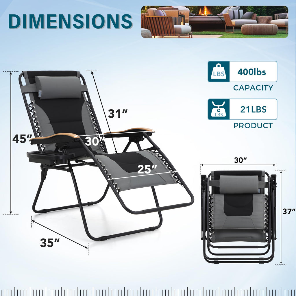 Grey Set of 2 Padded Zero Gravity Chair B261329