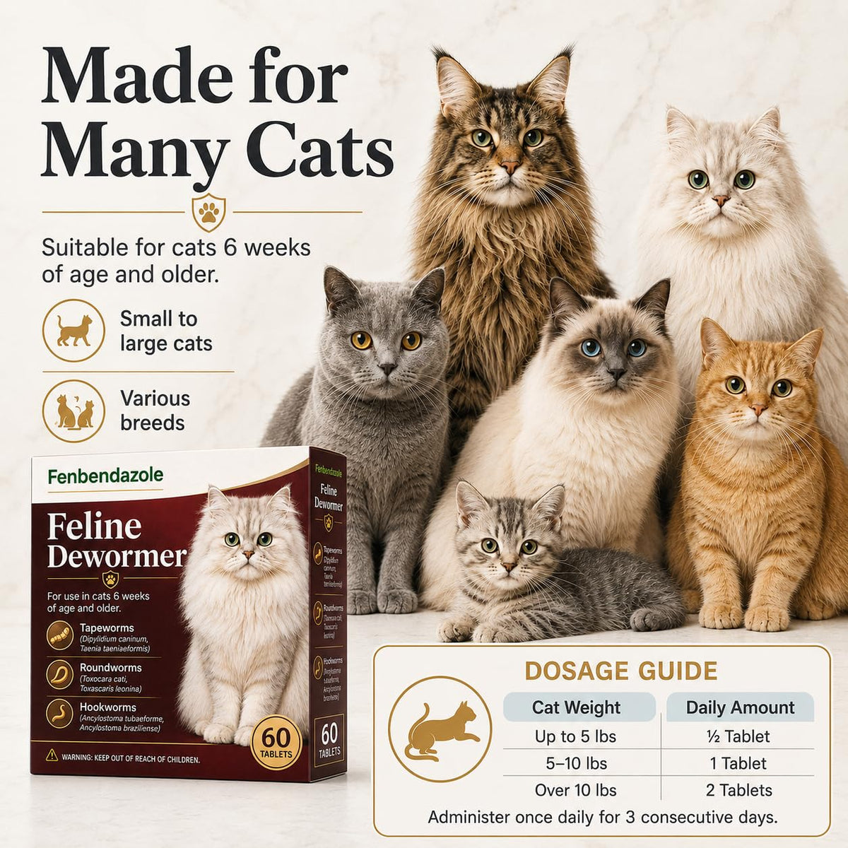 Cat Dewormer Tablets 60 Tablets H8642