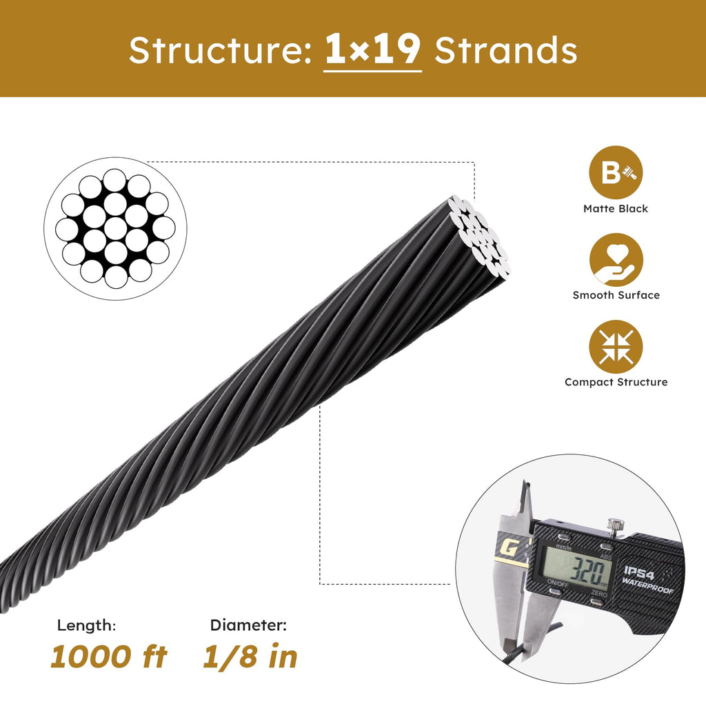 Black 1/8" Stainless Steel Cable T888423