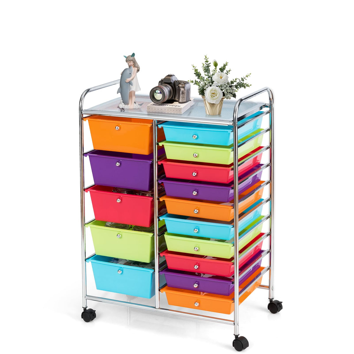 15 Drawer Rolling Cart with Lockable Wheels Y184130