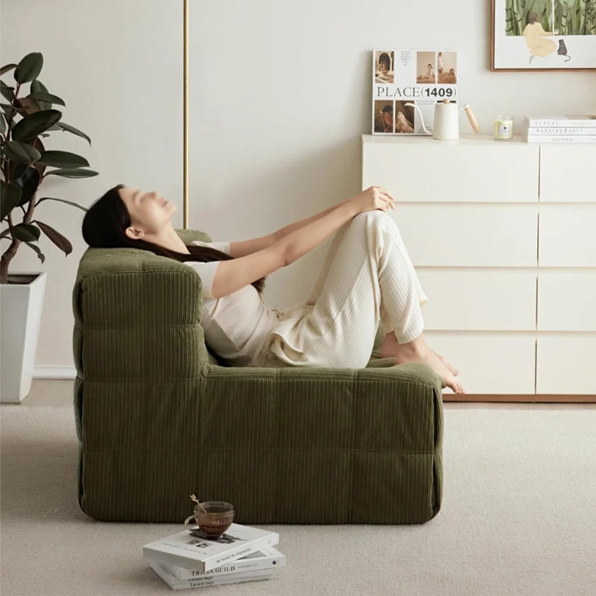 Yellow Corduroy Bean Bag Chair K32831