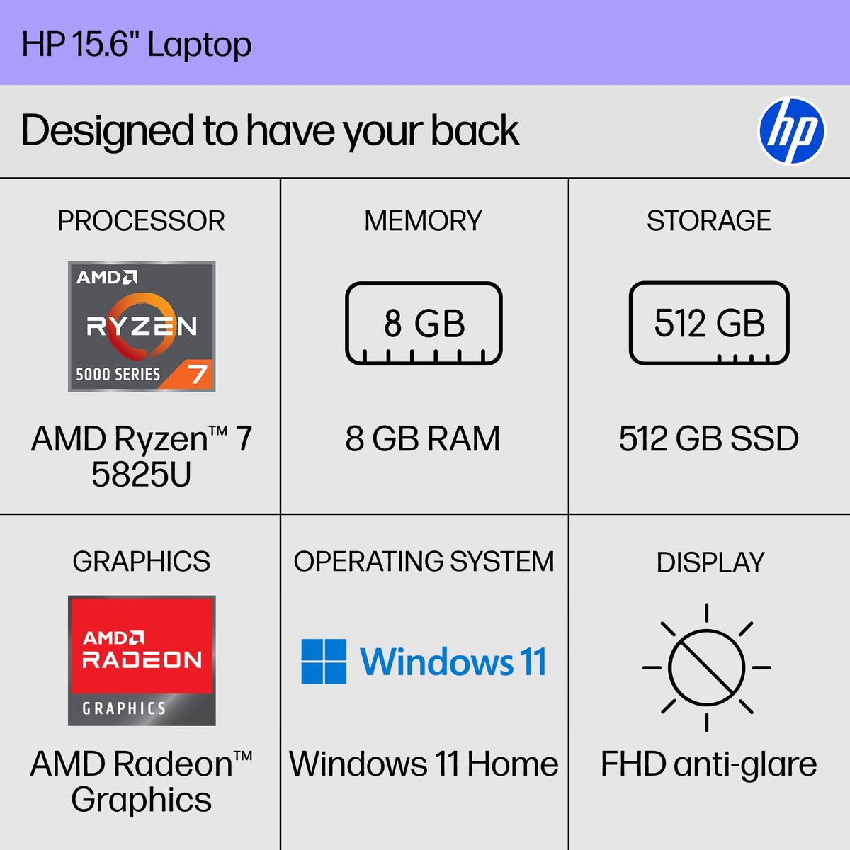 15.6 inch Laptop, AMD Ryzen 7, 8 GB RAM, 512 GB SSD, Natural Silver K88923