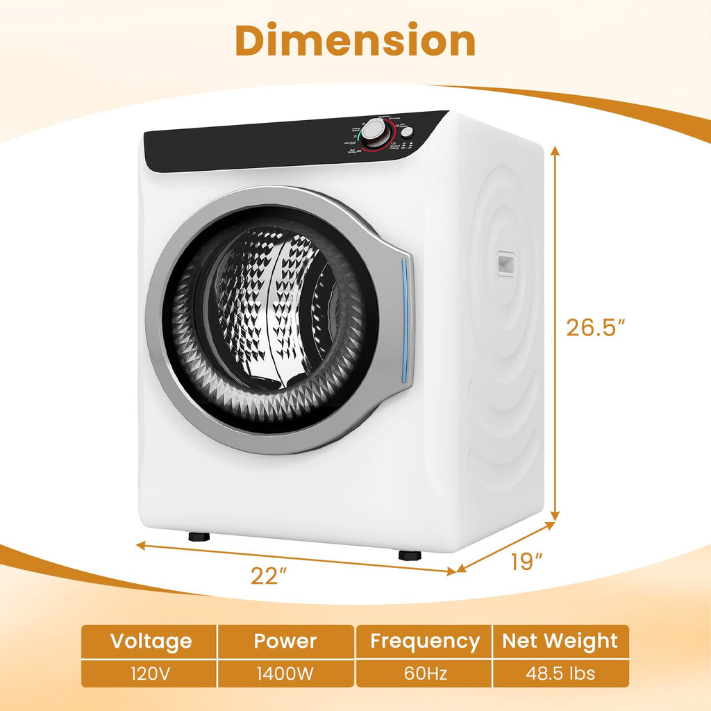 2.6 CU. FT. White Compact Electric Clothes Dryer with Stainless Steel Tub E5886