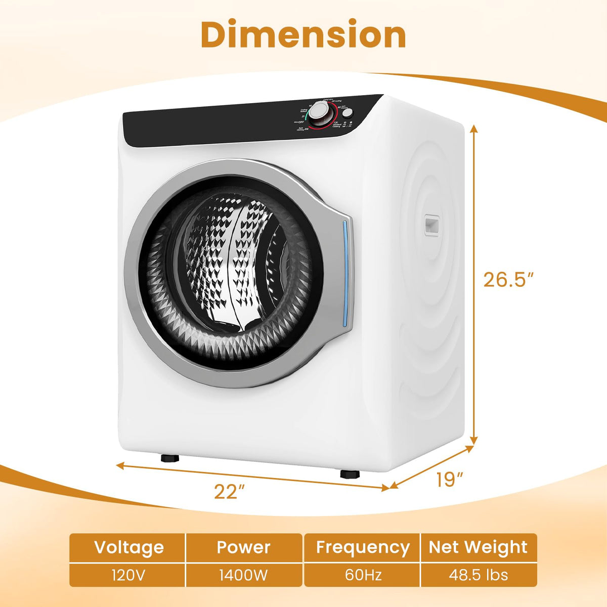 2.6 CU. FT. White Compact Electric Clothes Dryer with Stainless Steel Tub E5886