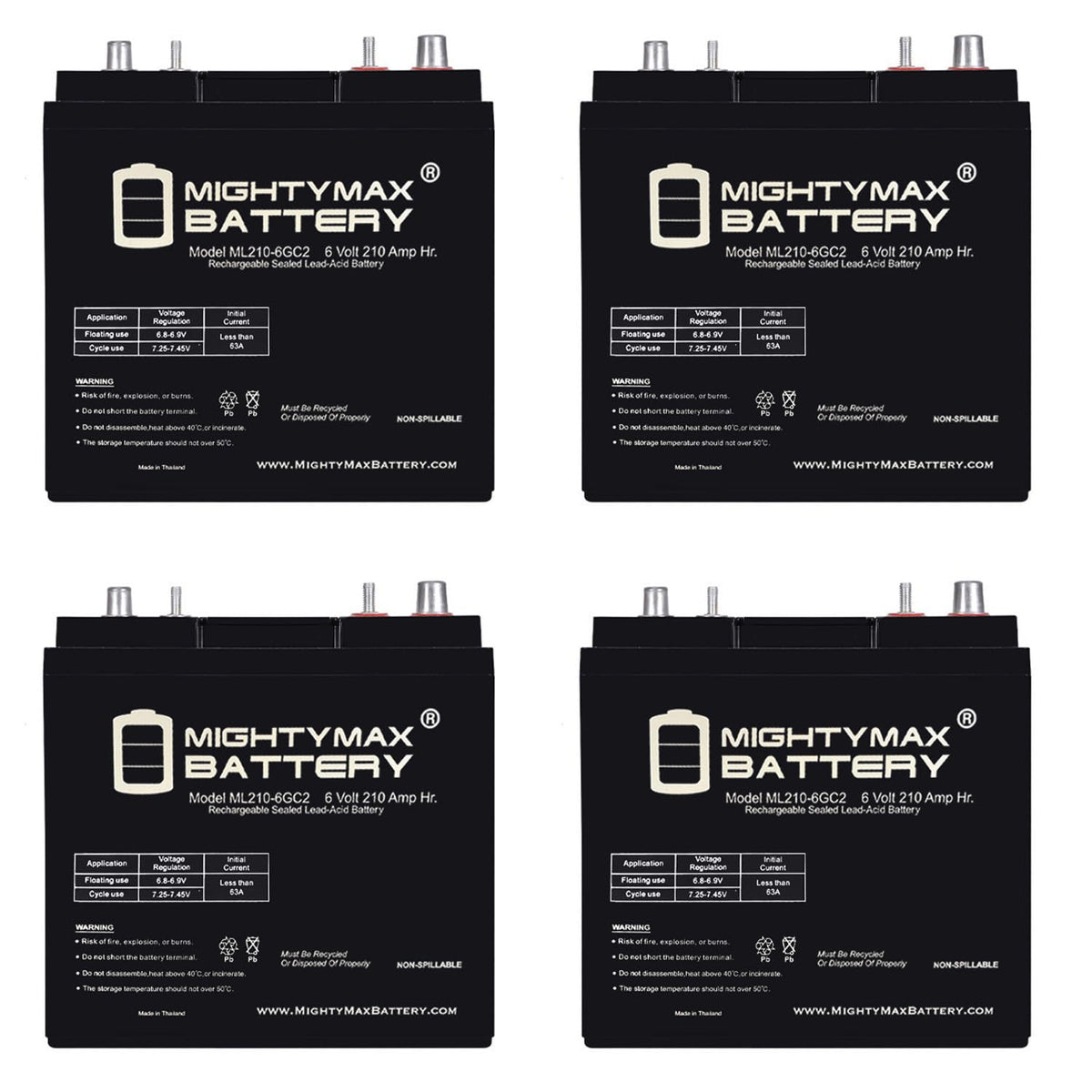 6V 210AH Dual Terminal SLA Replacement Battery 4 Pack H23150