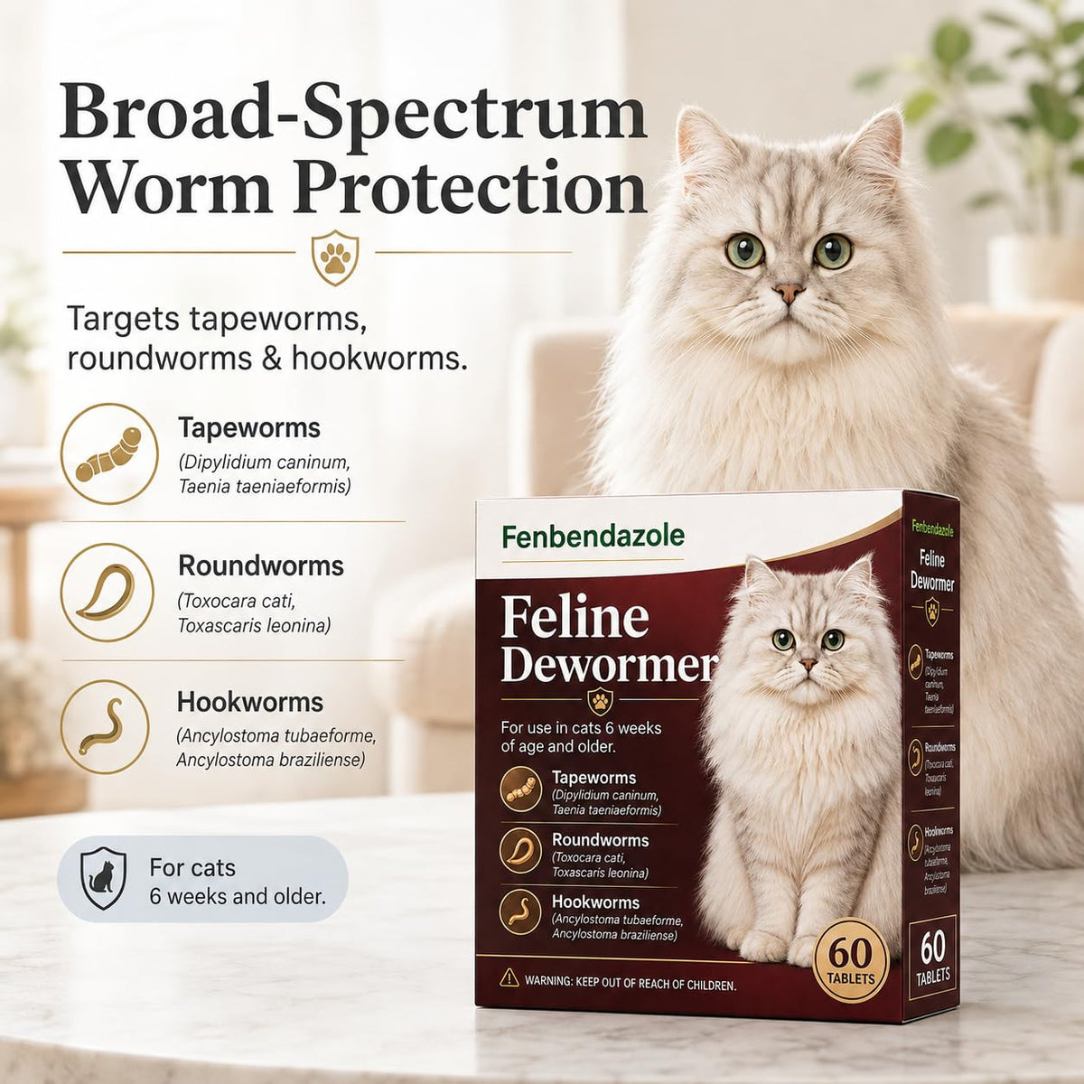 Cat Dewormer Tablets 60 Tablets H8642