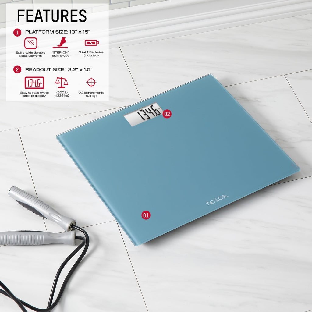 Digital Scale, Extra-Wide 13x15 Glass Platform, Slate Blue F9253