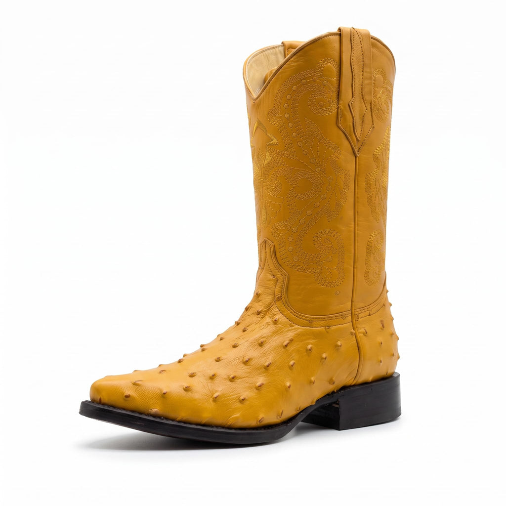 Mens Leather Cowboy Boots Embossed Ostrich Quill Print G8670