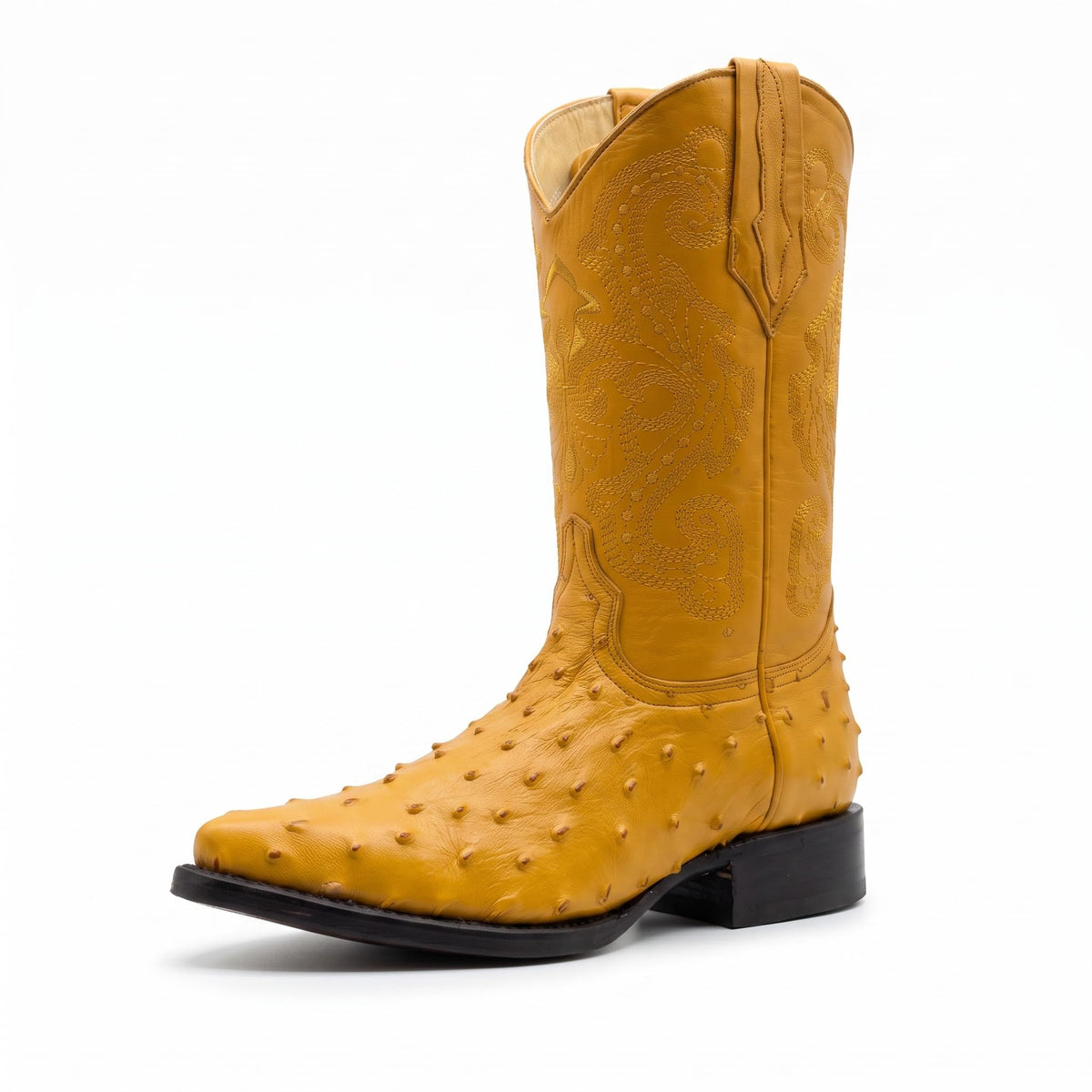 Mens Leather Cowboy Boots Embossed Ostrich Quill Print G8670