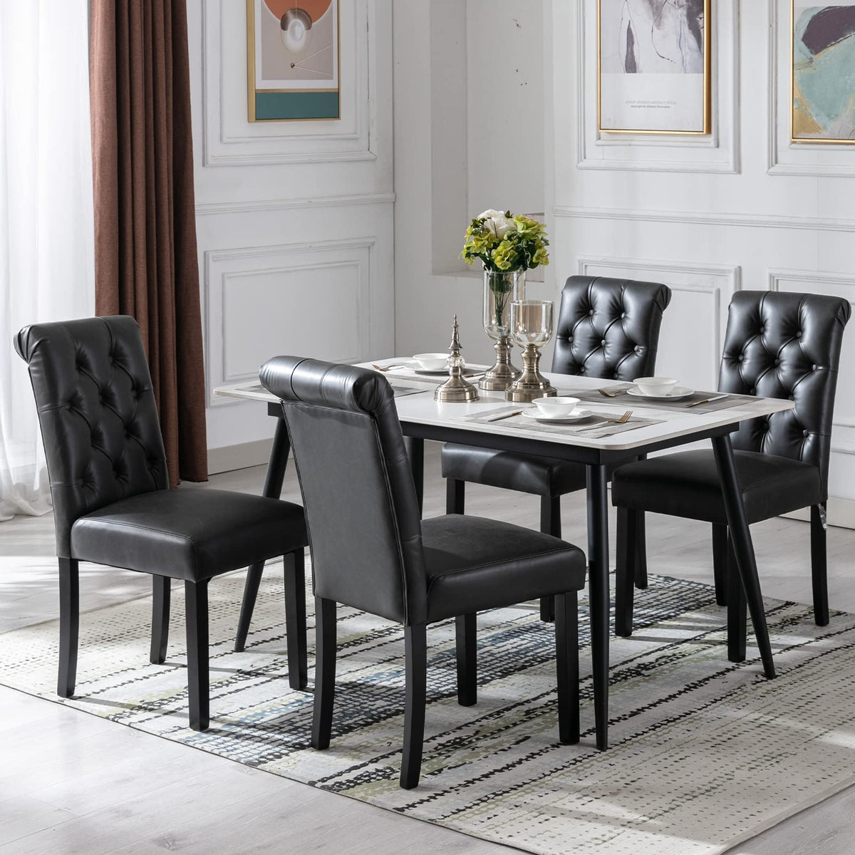 Black PU Leather Upholstered Dining Chairs Set of 4 U403402